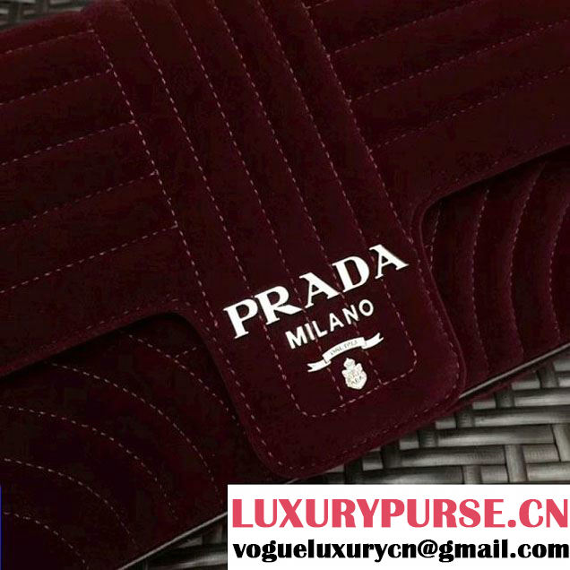 Prada Diagramme Velvet Small Shoulder Bag 1BD108 Burgundy 2018 (GYF-7120808 )
