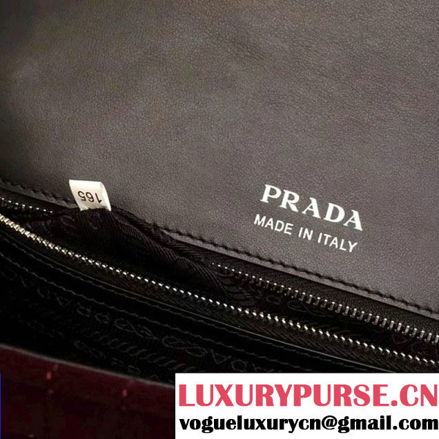 Prada Diagramme Velvet Small Shoulder Bag 1BD108 Burgundy 2018 (GYF-7120808 )