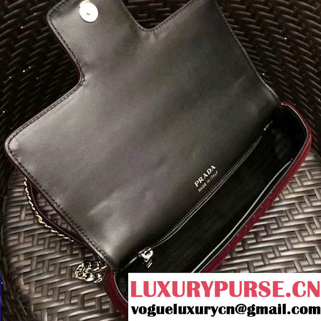 Prada Diagramme Velvet Small Shoulder Bag 1BD108 Burgundy 2018 (GYF-7120808 )