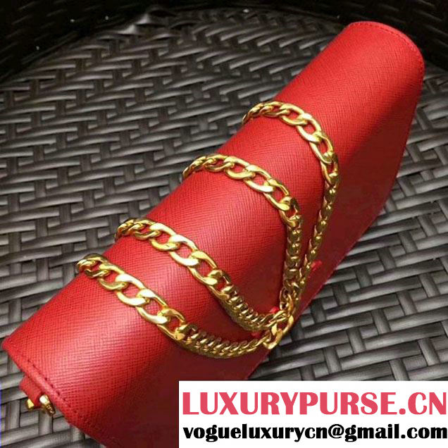 Prada Monochrome Saffiano Leather Small Cross-body Wallet Bag Red 2017 (GYF-7120921 )