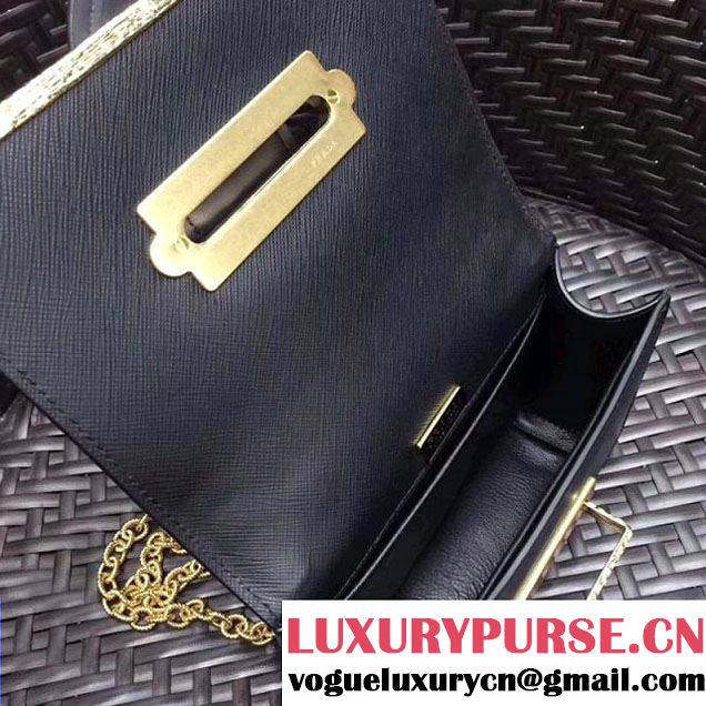 Prada Cahier Leather Shoulder Bag With Crystals 1BH018 Black/Green 2017 (GYF-7120815 )