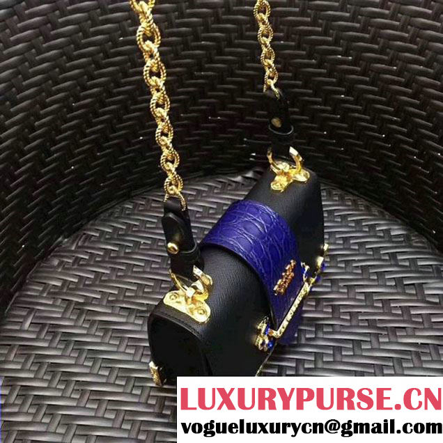 Prada Cahier Leather Shoulder Bag With Crystals 1BH018 Black/Purple 2017 (GYF-7120812 )