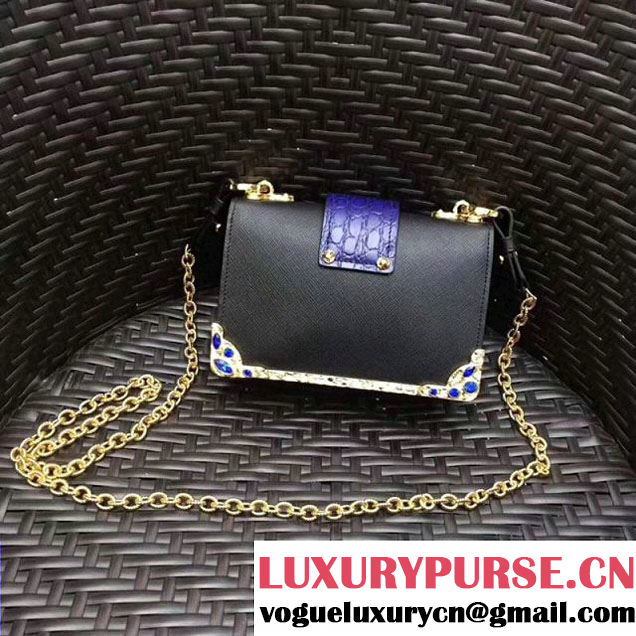 Prada Cahier Leather Shoulder Bag With Crystals 1BH018 Black/Purple 2017 (GYF-7120812 )