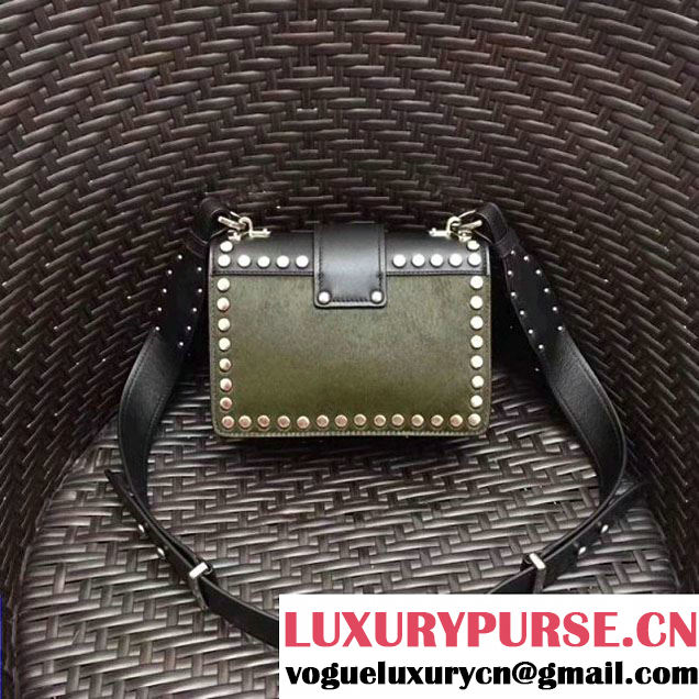 Prada Cahier Studded Calf Hair Bag 1BD045 Black/Green 2017 (GYF-7120825 )