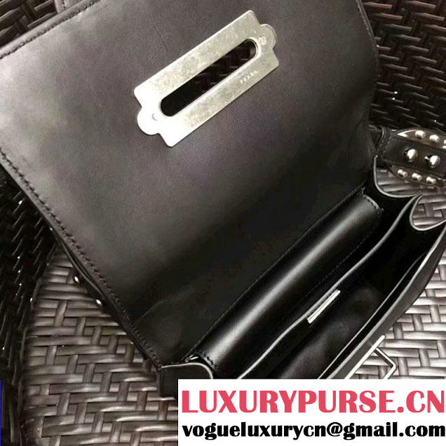 Prada Cahier Studded Calf Hair Bag 1BD045 Black 2017 (GYF-7120824 )