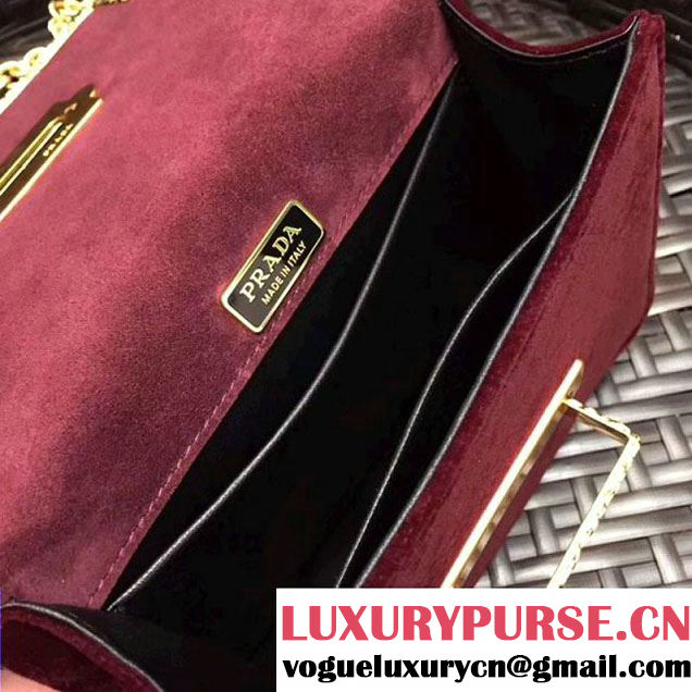 Prada Cahier Velvet Shoulder Bag With Crystals 1BH018 Burgundy/Black 2017 (GYF-7120819 )