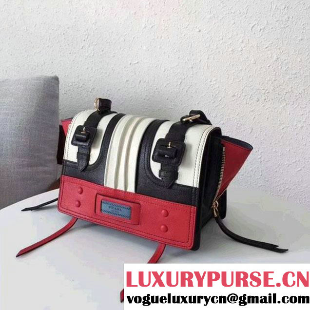 Prada Etiquette Leather Bag 1BD093 White/Black/Red 2017 (GYF-7120718 )