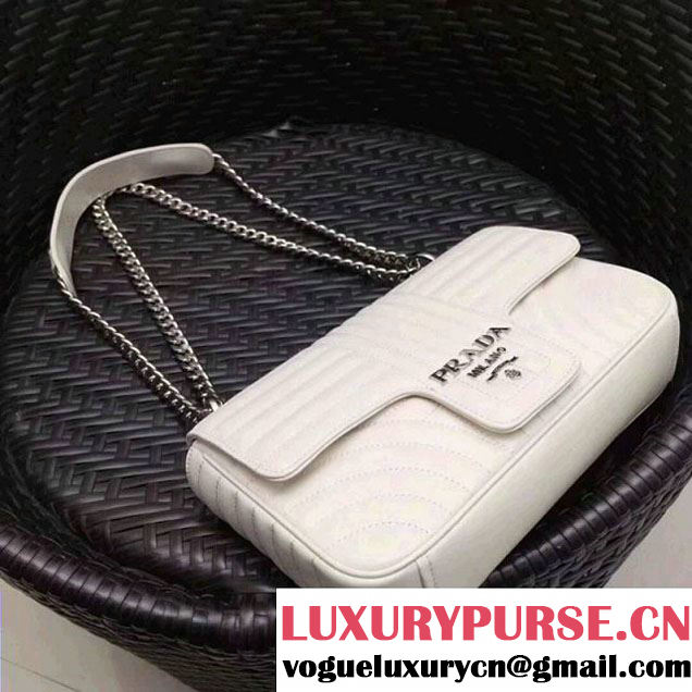 Prada Diagramme Leather Flap Shoulder Bag 1BD108 White 2017 (GYF-7120708 )