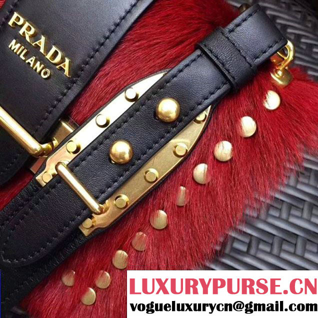 Prada Cahier Calf Hair Bag 1BD045 Red 2017 (GYF-7120827 )