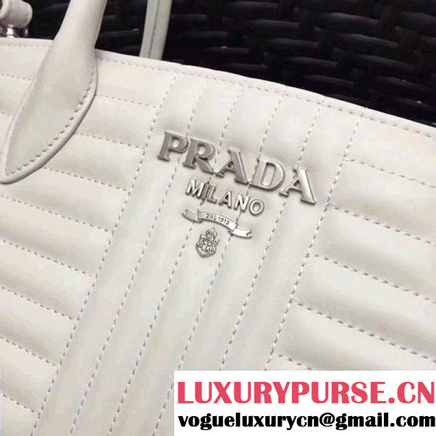 Prada Diagramme Leather Top Handle Bag 1BA165 White 2017 (GYF-7120716 )