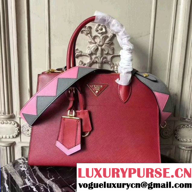 Prada Saffiano Calf Leather Paradigme Bag 1BA102 Red 2017 (GYF-7120852 )