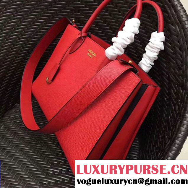 Prada Bibliothèque Saffiano Leather Bag 1BA153 Red 2017 (GYF-7120846 )