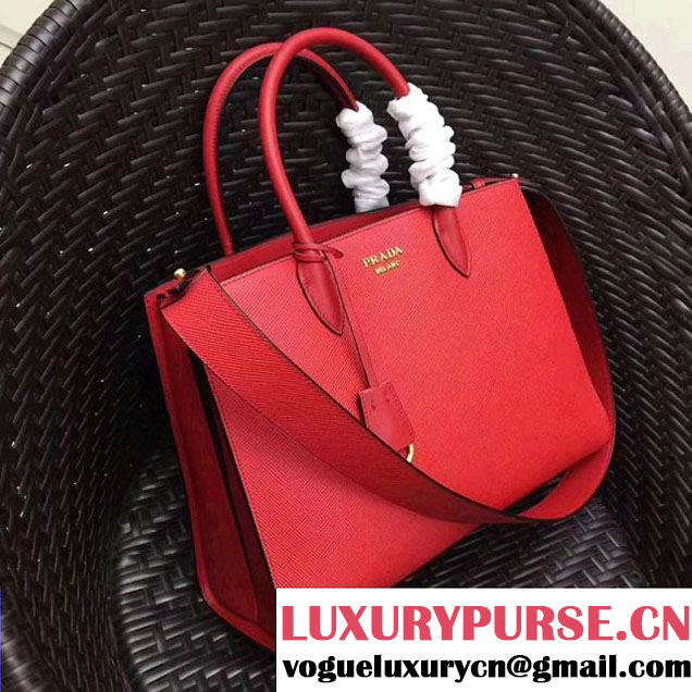 Prada Bibliothèque Saffiano Leather Bag 1BA153 Red 2017 (GYF-7120846 )