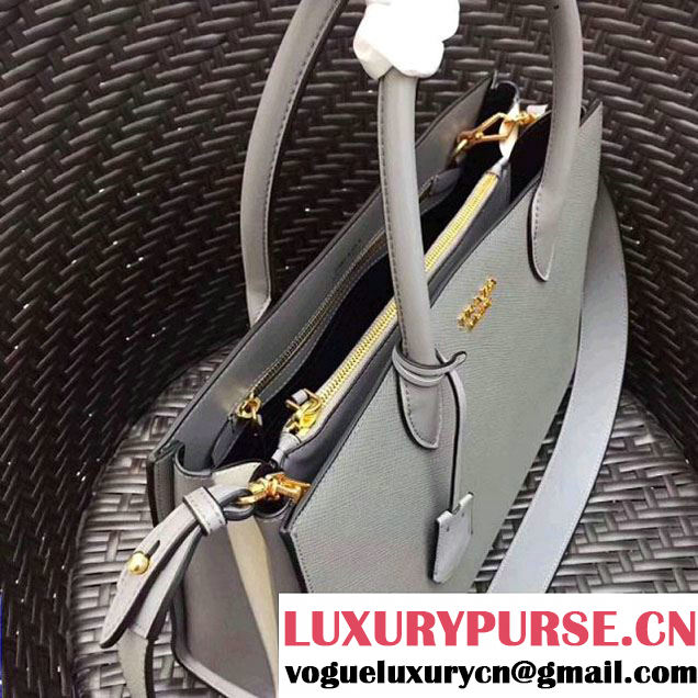Prada Bibliothèque Saffiano Leather Bag 1BA153 Gray 2017 (GYF-7120845 )