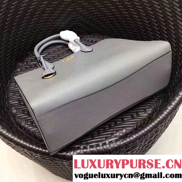 Prada Bibliothèque Saffiano Leather Bag 1BA153 Gray 2017 (GYF-7120845 )