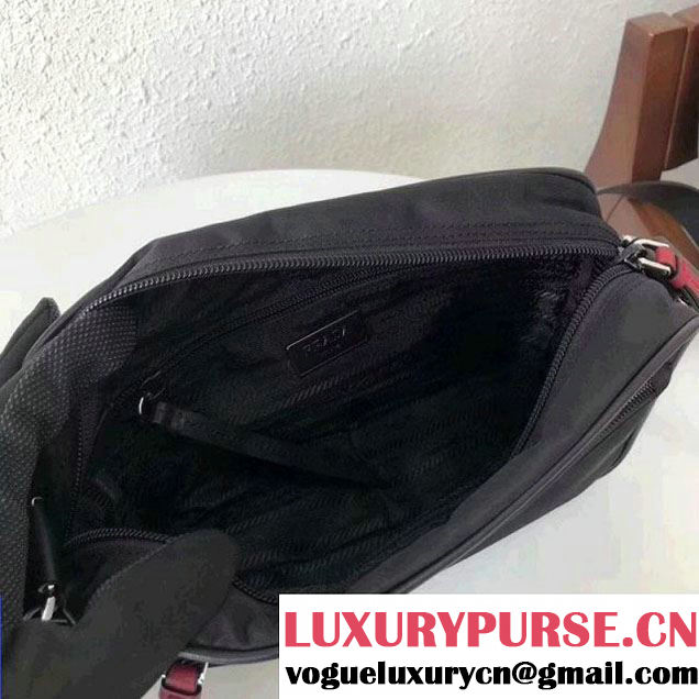 Prada Studded Nylon Camera Bag Black/Red Spring 2018 (GYF-8011233 )