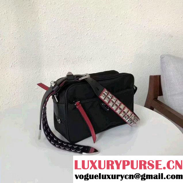 Prada Studded Nylon Camera Bag Black/Red Spring 2018 (GYF-8011233 )