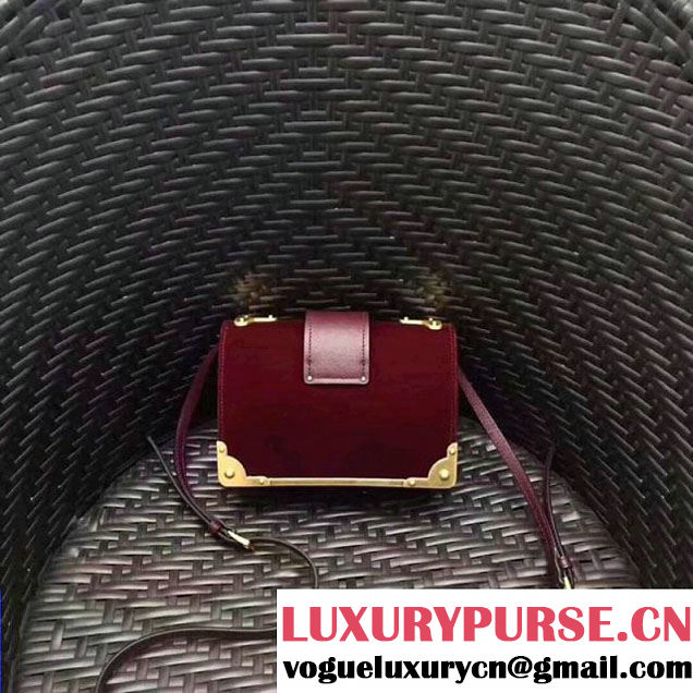Prada 1BH018 Velvet Cahier Bag With Metal Details Burgundy (GYF-8011722 )