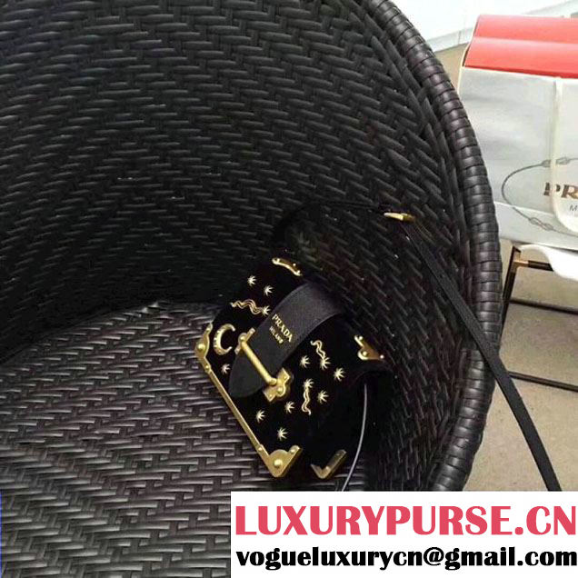 Prada 1BH018 Velvet Cahier Bag With Metal Details Black (GYF-8011720 )