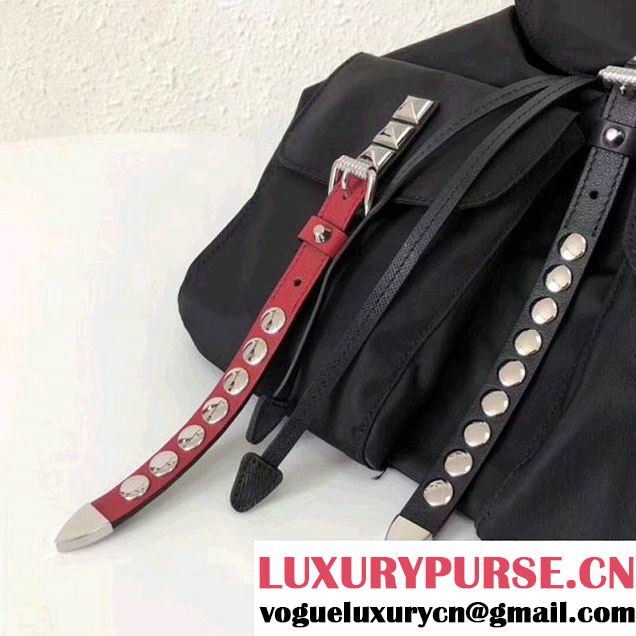 Prada Studded Nylon Backpack Bag Black/Red Spring 2018 (GYF-8012710 )