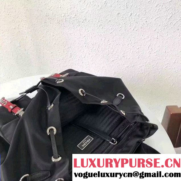 Prada Studded Nylon Backpack Bag Black/Red Spring 2018 (GYF-8012710 )