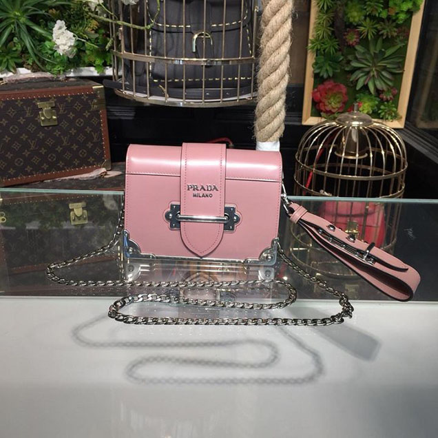 Prada Cahier 18cm Bag 1BH108 Smooth Calfskin Leather Spring Summer 2018 Collection Pink