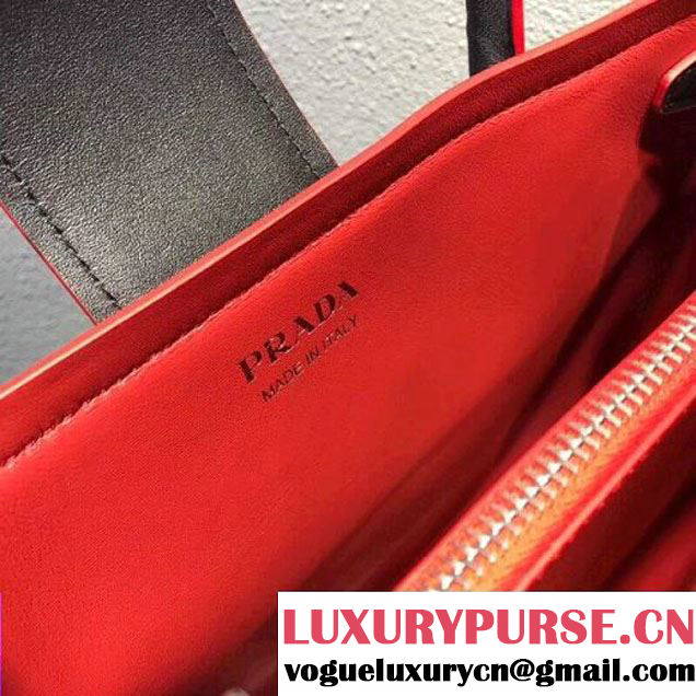 Prada Calfskin Top Handle Tote Bag 1BG148 Black/Red Resort 2018 (OZZ-8030223 )