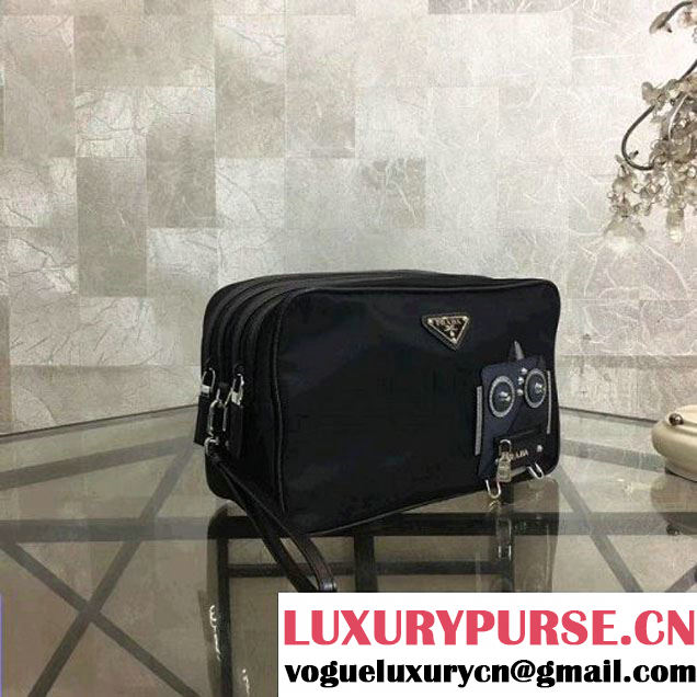 Prada Nylon and Saffiano Leather Cosmetic Pouch 2NE011 Navy/Black 2018 (Nana-8031006 )