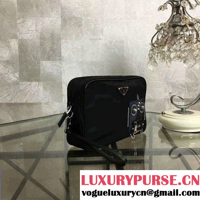 Prada Nylon and Saffiano Leather Cosmetic Pouch 2NE007 Navy/Black 2018 (Nana-8031004 )