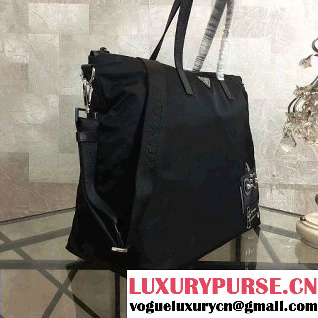 Prada Nylon Tote with Robot Applique 2VG024 Navy/Black 2018 (Nana-8030914 )