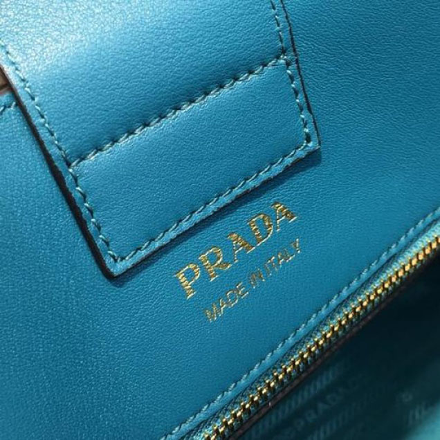 Prada City Calf Bibliotheque Tote 32cm Bag 1BG098 Calfskin Leather Spring/Summer 2018 Collection, Blue/White