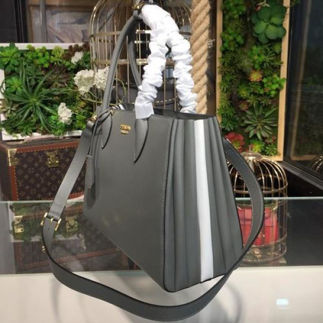 Prada City Calf Bibliotheque Tote 32cm Bag 1BG098 Calfskin Leather Spring/Summer 2018 Collection, Grey/White