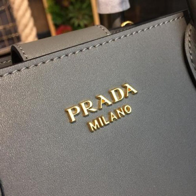 Prada City Calf Bibliotheque Tote 32cm Bag 1BG098 Calfskin Leather Spring/Summer 2018 Collection, Grey/White