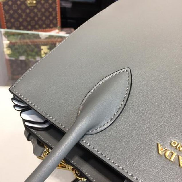 Prada City Calf Bibliotheque Tote 32cm Bag 1BG098 Calfskin Leather Spring/Summer 2018 Collection, Grey/White