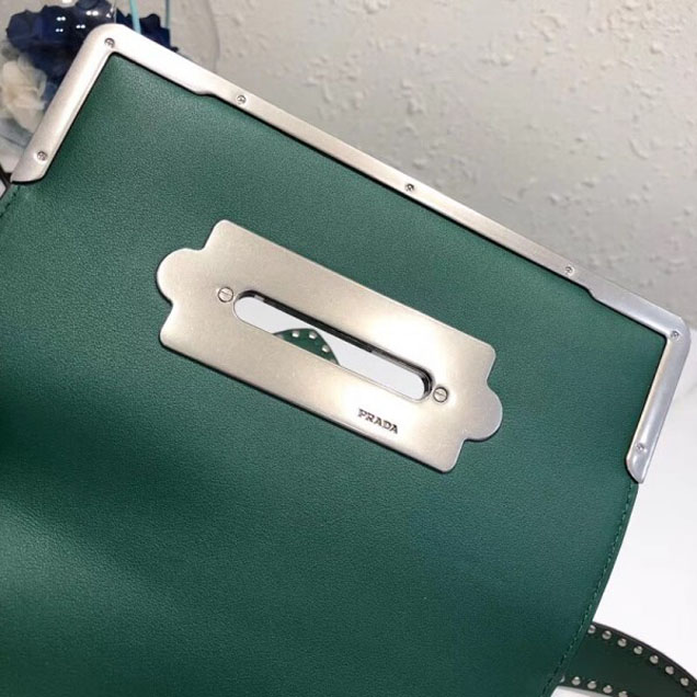 Prada Studded Cahier Calf Leather Shoulder Bag 1BD045 Green 2018