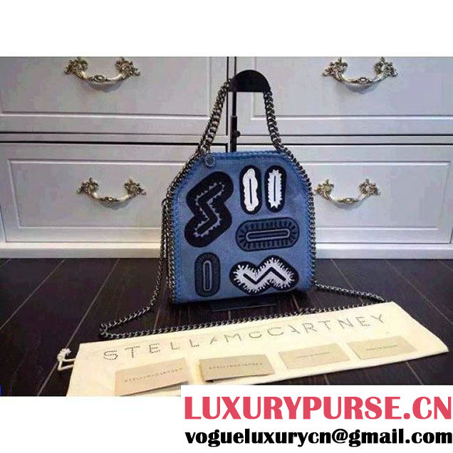 Stella McCartney Falabella Denim Embroidery Fold Over Mini Tote Bag Blue (WJ-120832 )