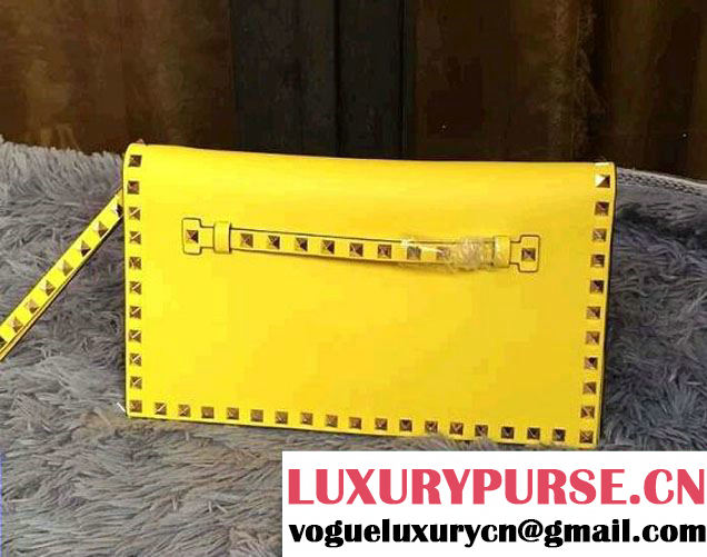 Valentino Rockstud Platinum Studs Clutch Bag Yellow 2016