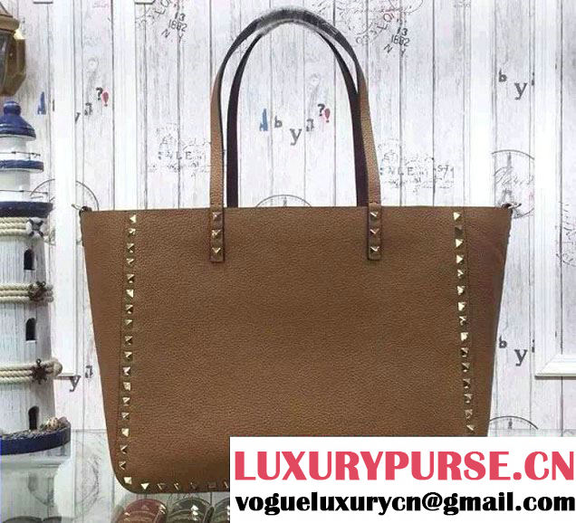 Valentino Calfskin Rockstud Double Reversible Medium Tote Bag Brown 2015/2016