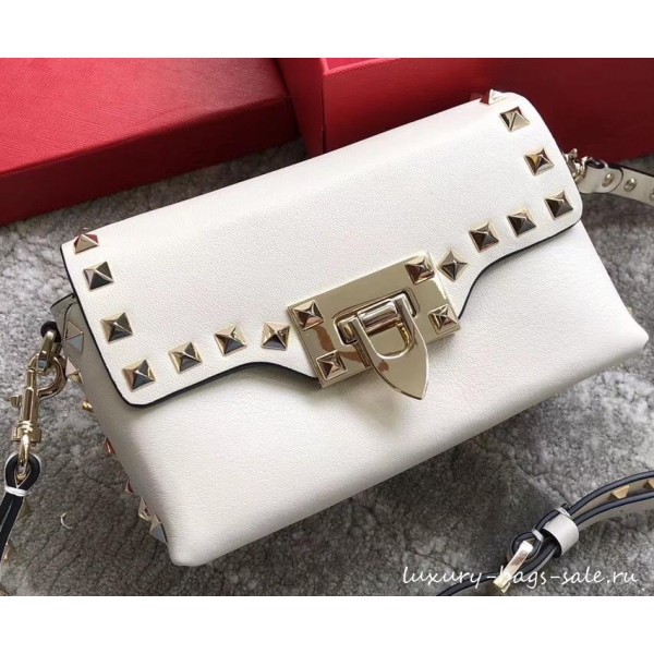 Valentino Leather Rockstud Mini Crossbody Bag 0045 White 2019