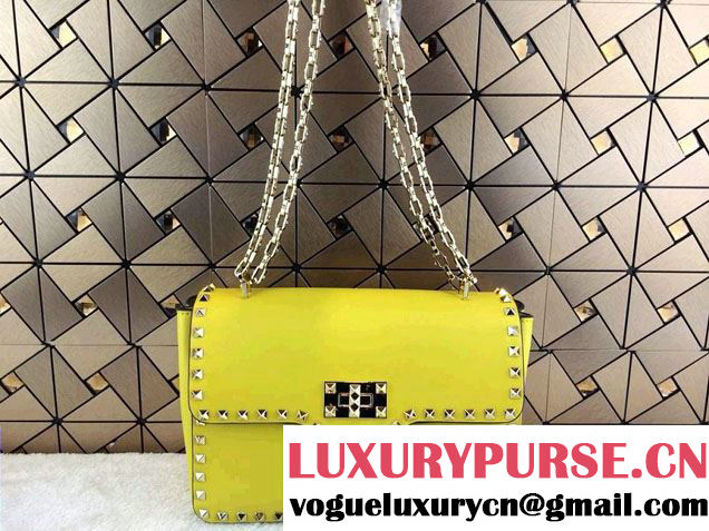 Valentino Rockstud Chain Flap Shoulder Bag HWB00551 Yellow 2014