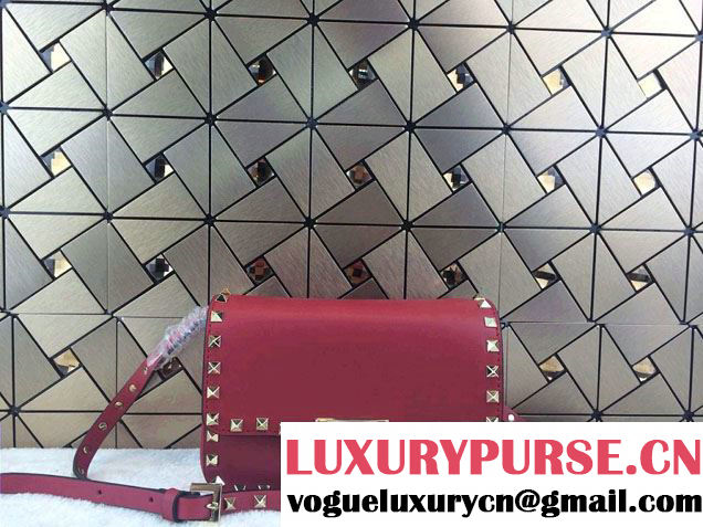 Valentino Rockstud Leather Crossbody Bag 00330 Red 2014