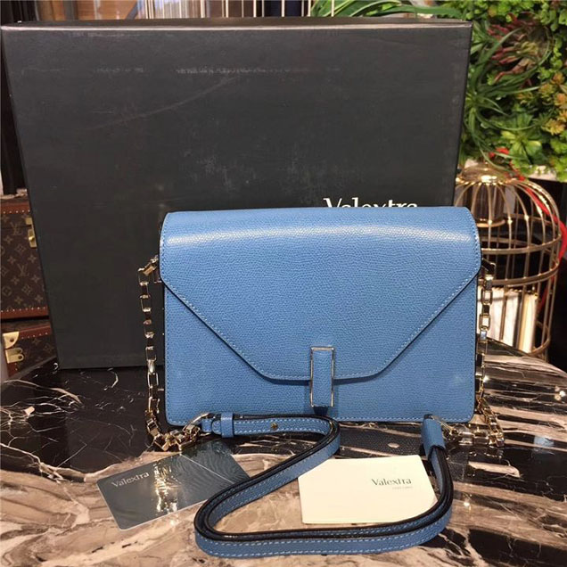 Valextra's Iside Shoulder Bag 22cm Calfskin Leather Fall Winter 2017 Collection Light Blue