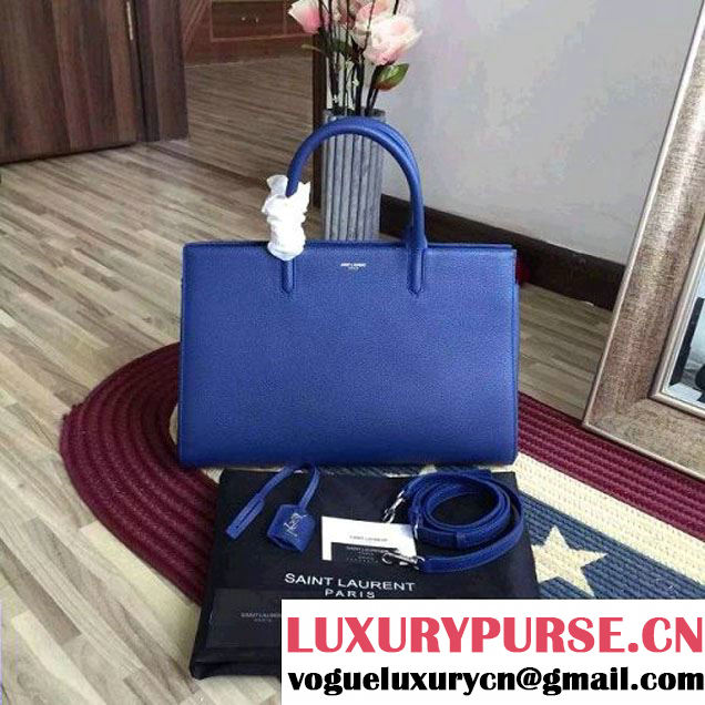 Saint Laurent 394457 Medium Cabas Rive Gauche Bag In Blue Grained Leather 2016 (1A130-101423 )