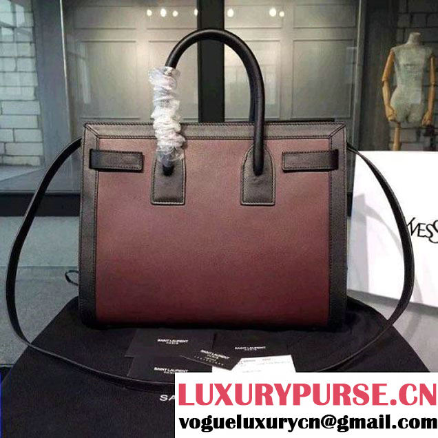 Saint Laurent Two-tone Small SAC DE JOUR Bag in Burgundy/Black (JD-051131 )