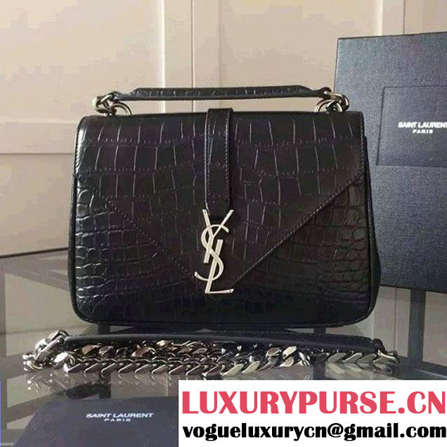 Saint Laurent Classic Medium Monogram College Bag In Crocodile Pattern Calfskin Black 392737 (KLY-6092209 )