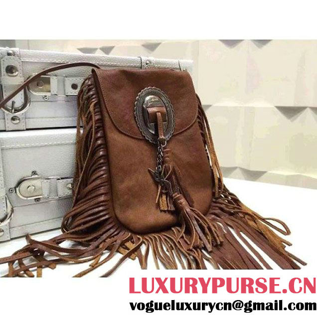 Saint Laurent 395012 Anita Tasseled Flat Bag In Brown Leather (1A130-111711 )