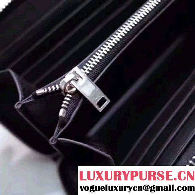 Saint Laurent Long Zip Around Wallet In Black Smooth Calfskin With Star 358094 2017 (1A130-7011215 )