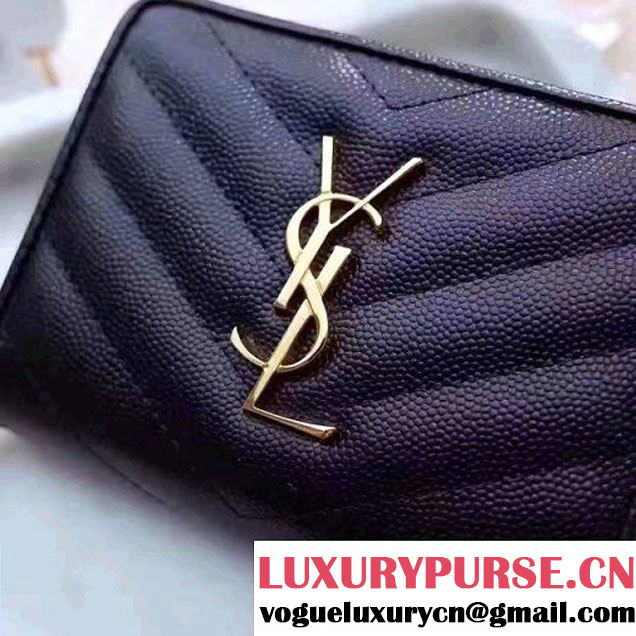 Saint Laurent Compact Zip Around Wallet In Grain De Pouder Calfskin 403723 Black 2017 (1A130-7011217 )