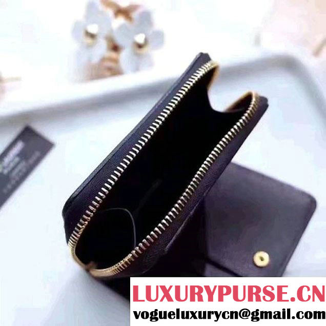 Saint Laurent Compact Zip Around Wallet In Grain De Pouder Calfskin 403723 Black 2017 (1A130-7011217 )