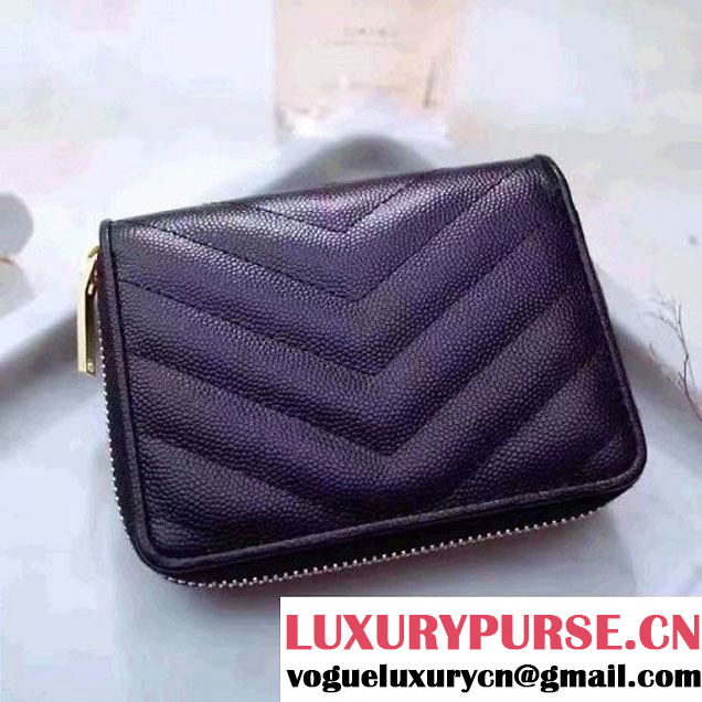 Saint Laurent Compact Zip Around Wallet In Grain De Pouder Calfskin 403723 Black 2017 (1A130-7011217 )